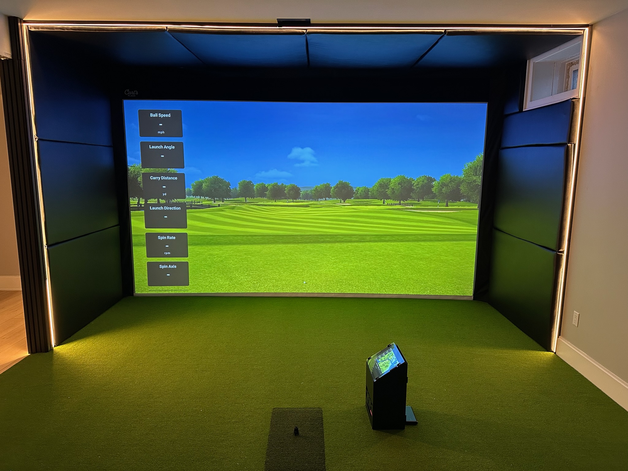 Finished basement golf simulator